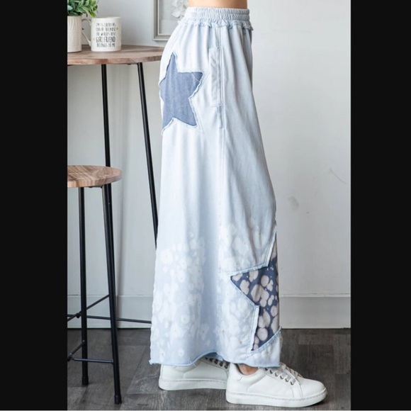 OLI & HALI Baby Blue Star Patchwork Wide Leg Ankle Pants - Picture 4 of 16